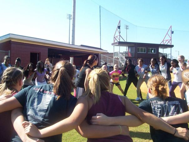 French youth girls with softball team